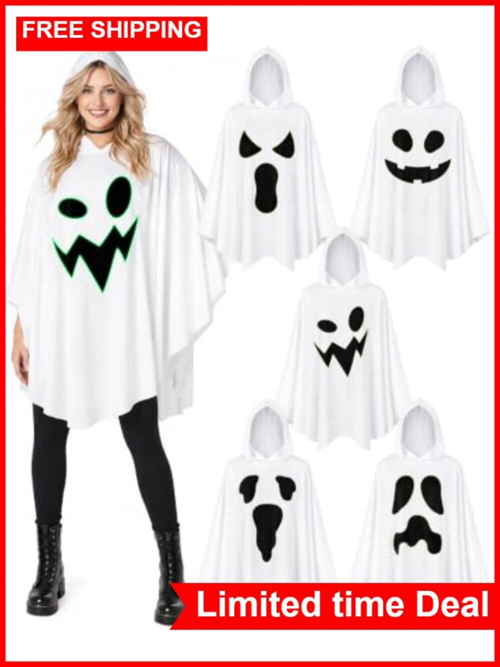 Glow-in-the-Dark Ghost Poncho Group Halloween Costumes